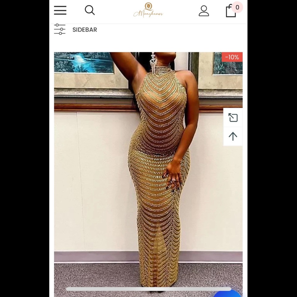 Gold Mesh Maternity Dress with Rhinestones